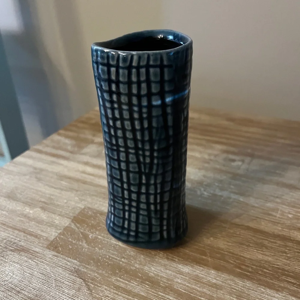 Threshold. Small Ceramic Teal Vase.